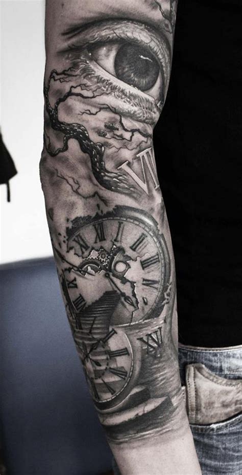 Eye, Clock & Stairway Sleeve | Best tattoo design ideas