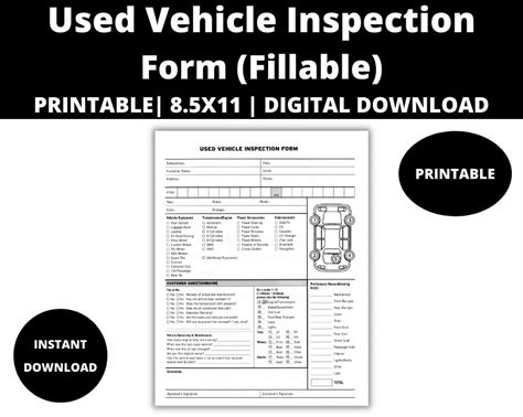 Used Vehicle Inspection Form : Car Inspection, Auto Inspection, Pre ...