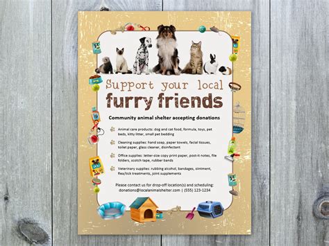 Printable Animal Shelter Donations Flyer Community Event Ms Word Template Editable Text Instant ...