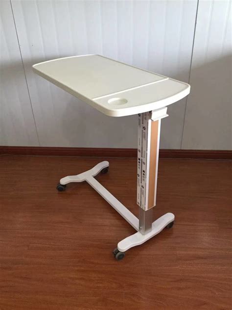 Hospital furniture Bedside Table , Plastic Plate Gas Spring Adjustable overbed Table