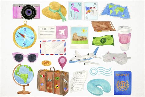 Watercolor Travel Clipart, Travel Clip Art, Travel Graphics (101700) | Illustrations | Design ...