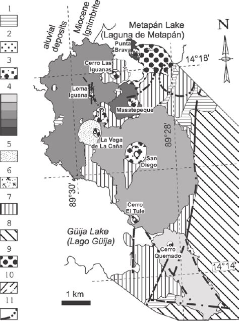 Detailed volcanological map of the San Diego area (modified after ...