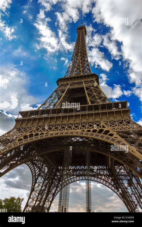 Bottom view on Eiffel tower (La Tour Eiffel) in Paris, France Stock ...