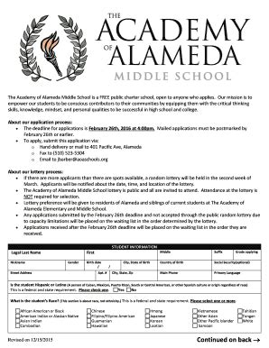 Fillable Online aoamiddle THE ACADEMY OF ALAMEDA ENROLLMENT bFORMb - aoamiddle Fax Email Print ...