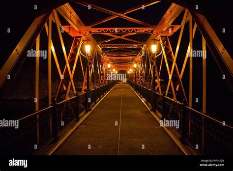 View Of Suspension Bridge At Night Stock Photo - Alamy