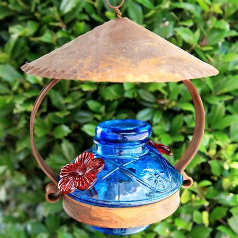 Pot de Creme Glass Hummingbird Feeder with Shelter - Yard Envy ...