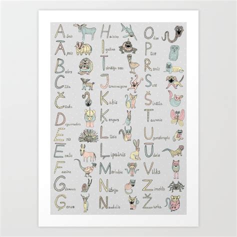 Latvian Alphabet - grey Art Print by livijaviksna | Society6