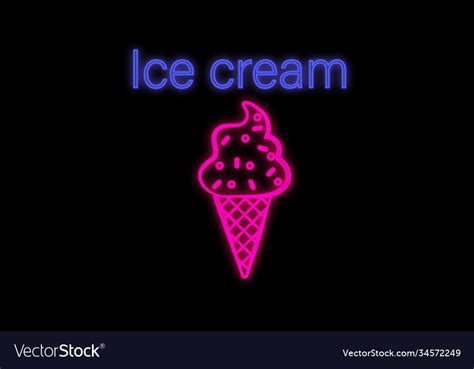 Neon ice cream sign on black Royalty Free Vector Image