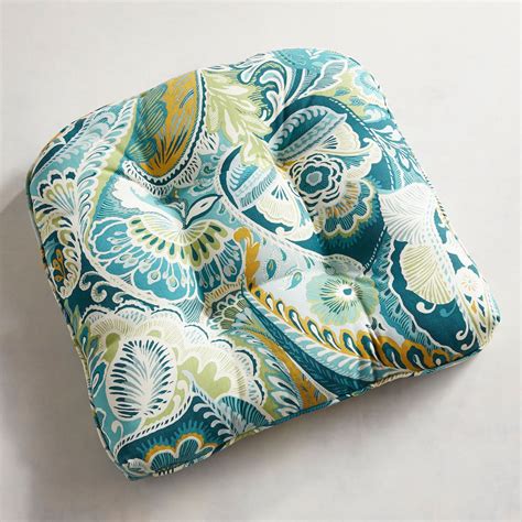 Tufted Standard Contour Chair Cushion in Paisley Teal | Chair cushions ...