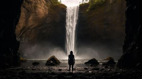 Premium AI Image | Silhouette photo in front of a waterfall