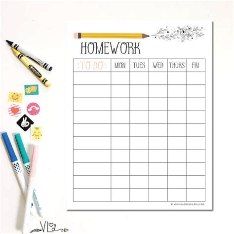 Homework Chart Printable Instant Download DIY Hand | Etsy | Homework ...