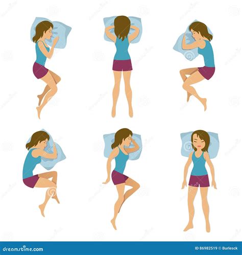 Women Sleeping Positions Vector Illustration. Woman Sleep Poses in Bed Stock Vector ...