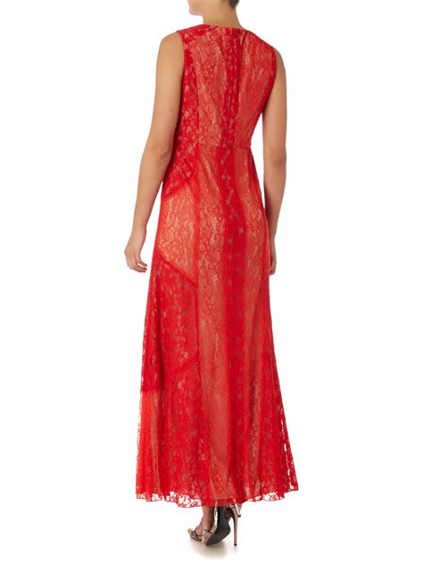 Biba Lace Maxi Dress in Red | Lyst