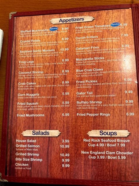 Menu at Crystal River Seafood restaurant, Tallahassee