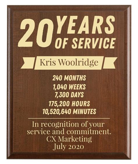 20 Year Work Anniversary Gift Award Twenty Years of Service - Etsy