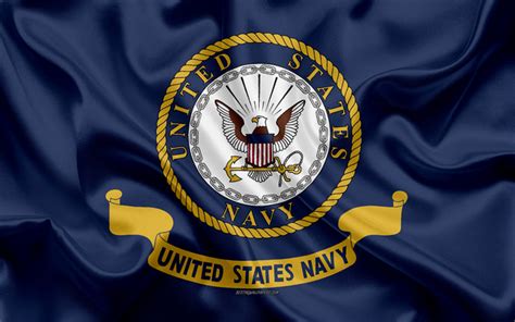 Download wallpapers Flag of the United States Navy, silk blue flag, coat of arms, US Navy flag ...