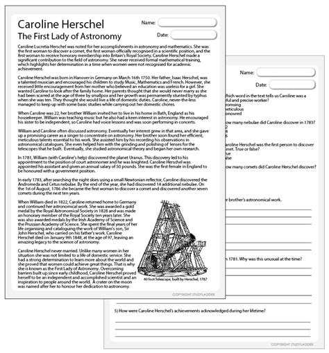 Caroline Herschel Biography (2_pages) - Studyladder Interactive Learning Games