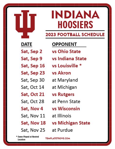 Printable 2023 Indiana Hoosiers Football Schedule