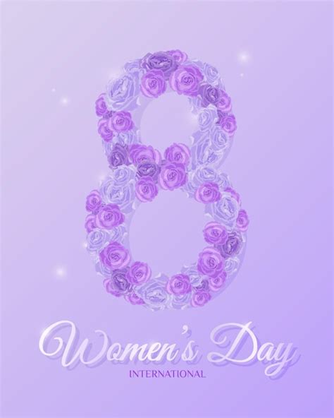 Premium Vector | Floral March 8 symbol with roses and text. International Women's day purple ...