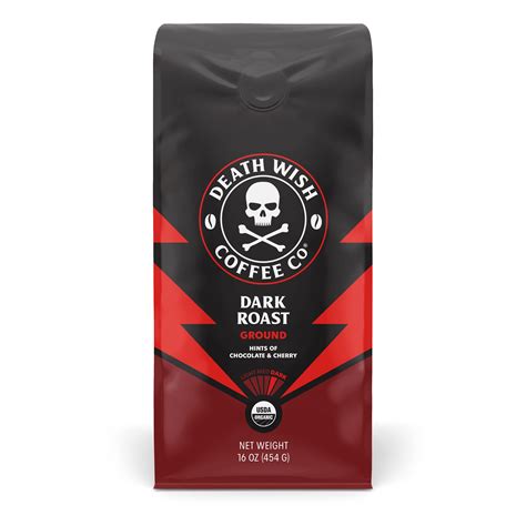 Death Wish Coffee, Organic and Fair Trade Dark Roast Ground Coffee, 16 ...