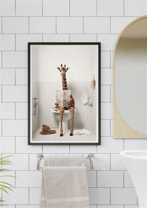 Giraffe on the Toilet Blue Bathroom Print Bathroom Wall Art - Etsy