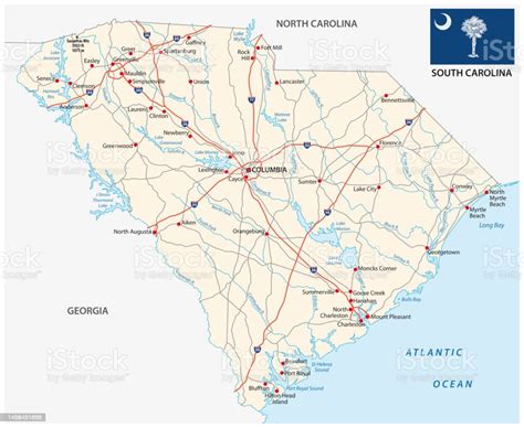 South Carolina Federal State Road Vector Map With Flag Stock ...