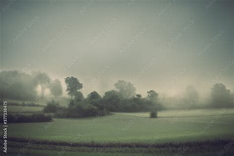 Foggy dark landscape, sad feelings in the nature. Background with soft colors. Bad mood ...