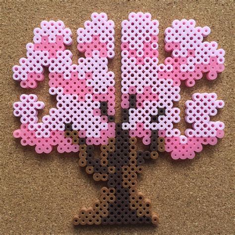 Pink floral tree | Perler beads designs, Hama beads design, Perler beads