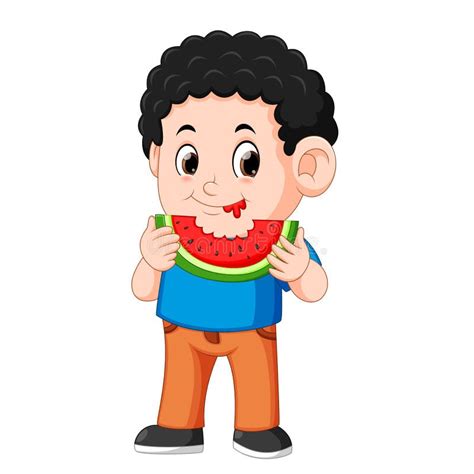 Kid Eating Watermelon stock illustration. Illustration of childhood ...