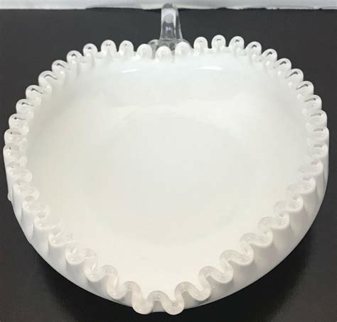 FENTON WHITE MILK GLASS SILVER CREST HEART SHAPED CANDY DISH BOWL HANDLE Fluted | #3901714977