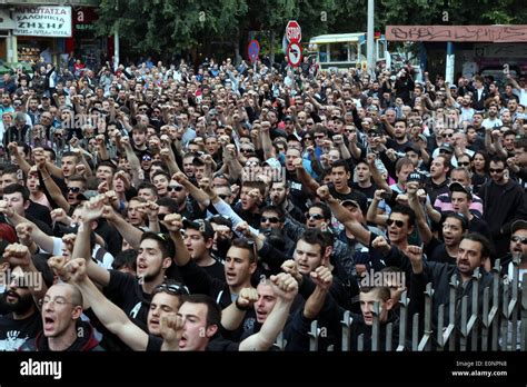 Thessaloniki, Greece, 17th May, 2014 . PAOK FC fans chants slogans ...