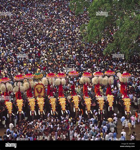 Thrissur Pooram festival of Kerala with famous ‘Kudamattam’ (Exchange of Umbrellas’ being done ...