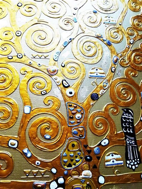 Klimt Tree of life - original set of 3 gold paintings, triptych gallery wall set for living room ...