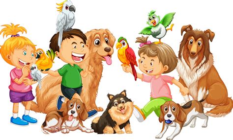 Happy children playing with their animals 5053767 Vector Art at Vecteezy