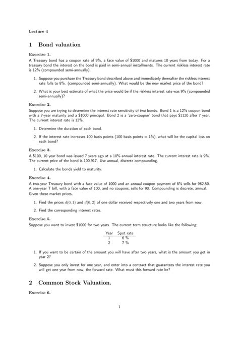 1 Bond valuation 2 Common Stock Valuation.