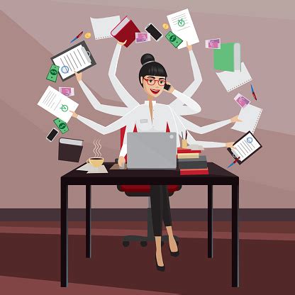 Busy Business Woman Stock Illustration - Download Image Now - Administrator, Multi-Tasking ...