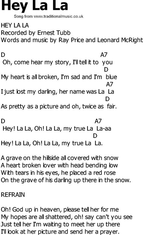 Old Country song lyrics with chords - Hey La La