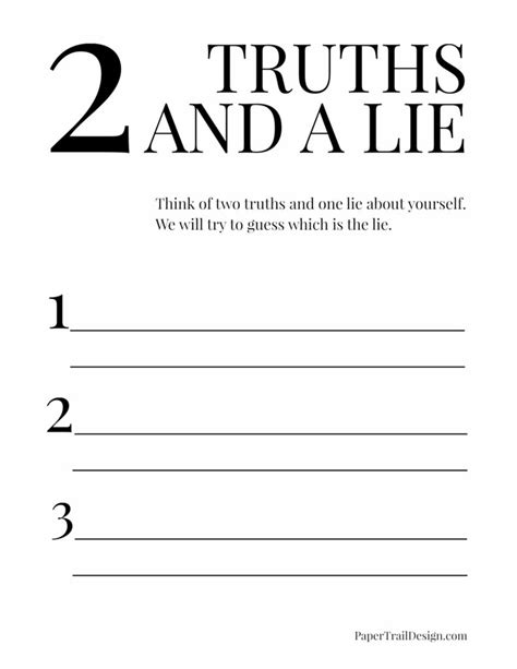 Two Truths and a Lie Game {Free Printable} - Paper Trail Design