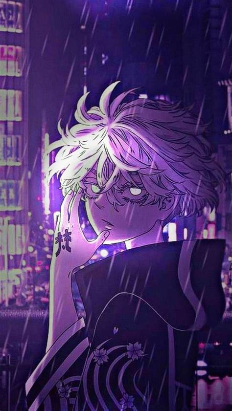 an anime character with blonde hair and green eyes looking at the city ...