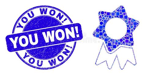 Blue Grunge You Won! Stamp and Award Badge Mosaic Stock Vector ...