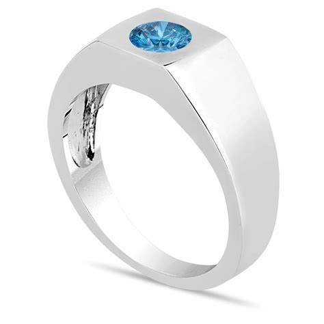 Platinum Blue Diamond Solitaire Men's Ring 0.50 Carat Handmade Certified