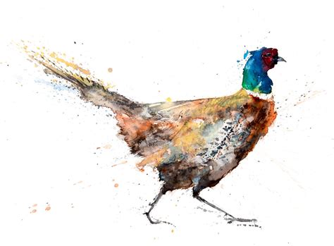 Pheasant Canvas print - Hand signed Abstract Canvas Print of original Watercolour Painting ...