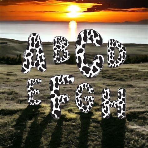 Cow Print Lettering, Cow Font, Cow Print PNG Doodle Letters, Hand Drawn ...