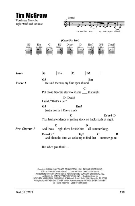 Tim McGraw by Taylor Swift - Guitar Chords/Lyrics - Guitar Instructor