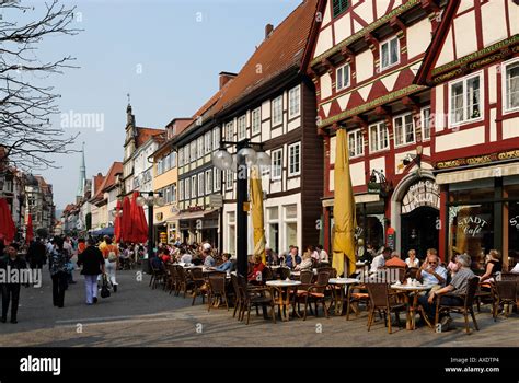 Hameln Hamelin at the Weser Lower Saxony germany streetcafes in the old town in the ...