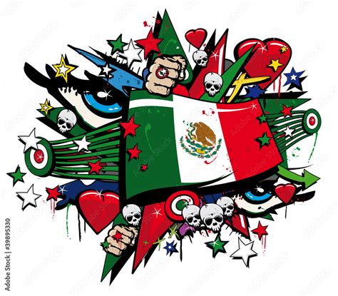 Graffiti bandera pop arte Mexico ilustración día de Muertos Stock ...