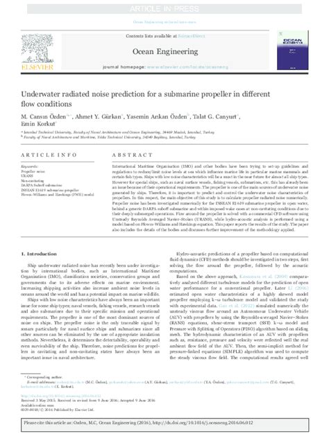 (PDF) Underwater radiated noise prediction for a submarine propeller in different flow ...