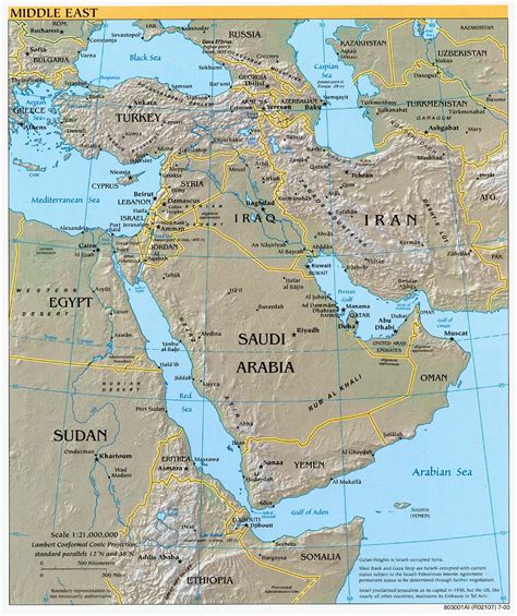 Middle East physical map 2003 - Full size