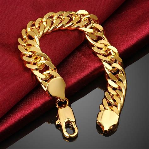 14k Gold Plated Mens Cuban Link Bracelet High Quality - Bracelets