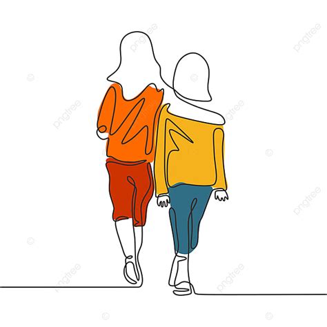 Family Walking Together Clipart Hd PNG, Continuous One Line Drawing Of Two Girls Walking Concept ...